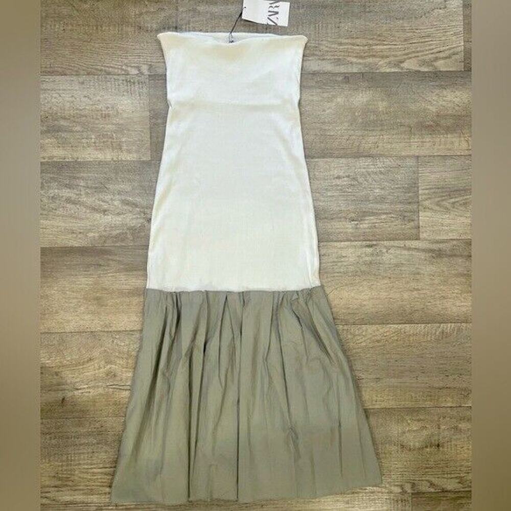 ZARA Strapless Pleated Midi Dress NWT – White & Sage Green – Sizes M & L - Picture 16 of 16